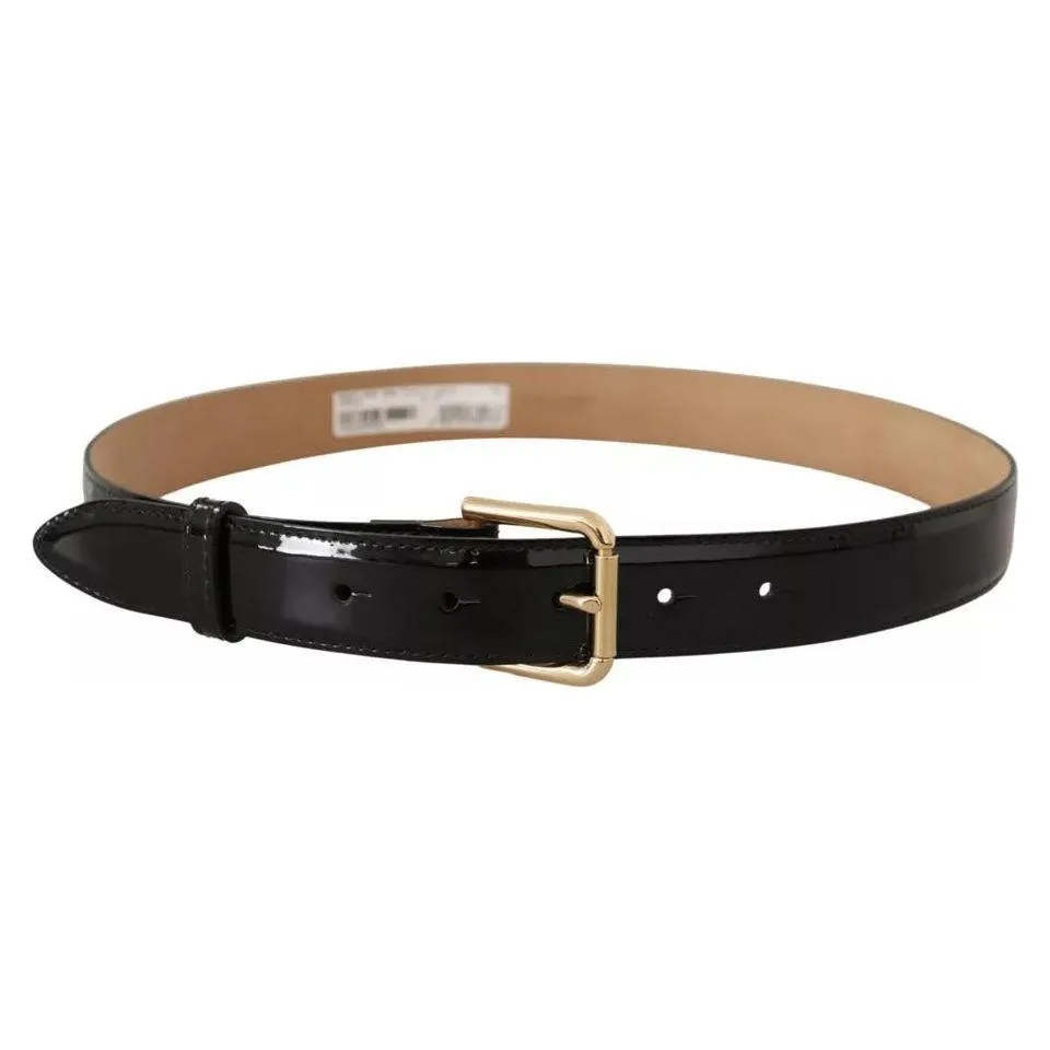 Dolce & Gabbana Black Leather Gold Metal Logo Engraved Buckle Belt