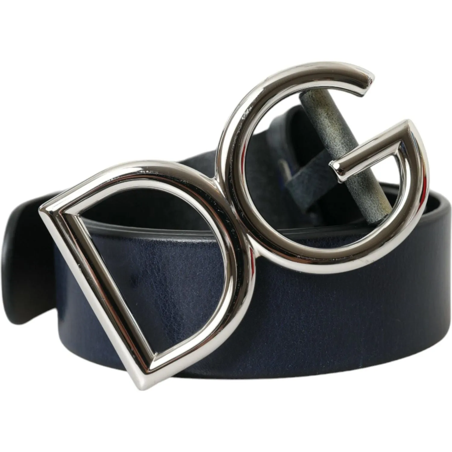 Dolce & Gabbana Blue Leather Silver Metal Logo Buckle Belt Men