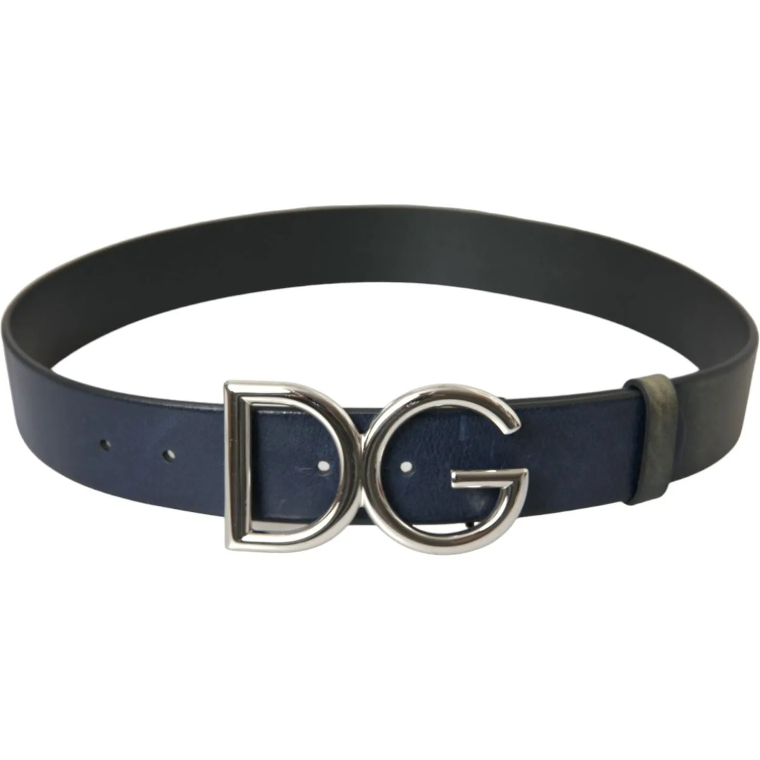 Dolce & Gabbana Blue Leather Silver Metal Logo Buckle Belt Men