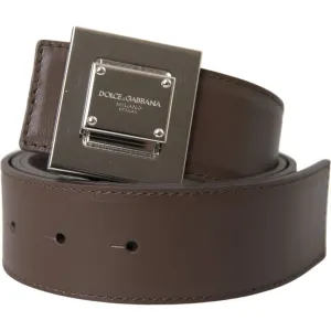 Dolce & Gabbana Brown Calf Leather Square Metal Buckle Belt