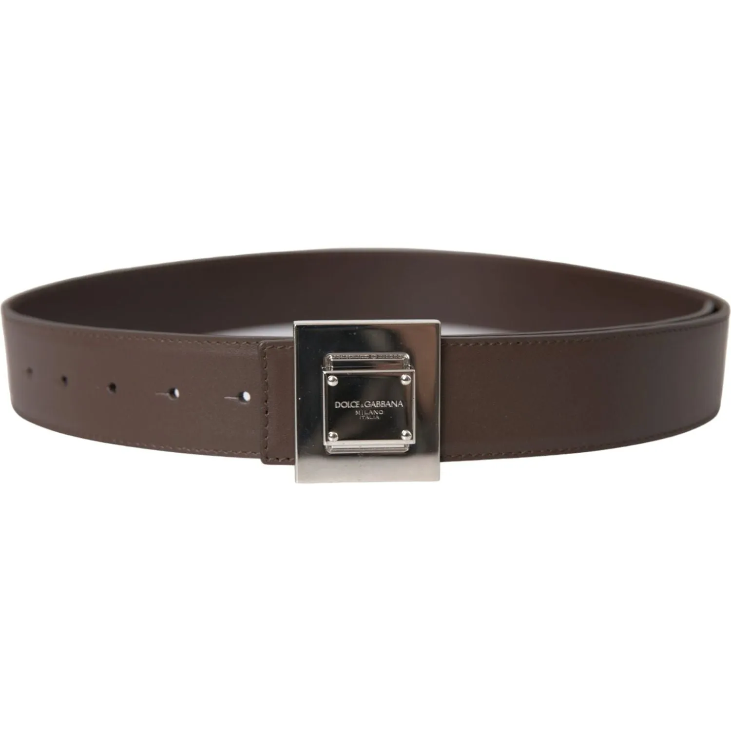 Dolce & Gabbana Brown Calf Leather Square Metal Buckle Belt