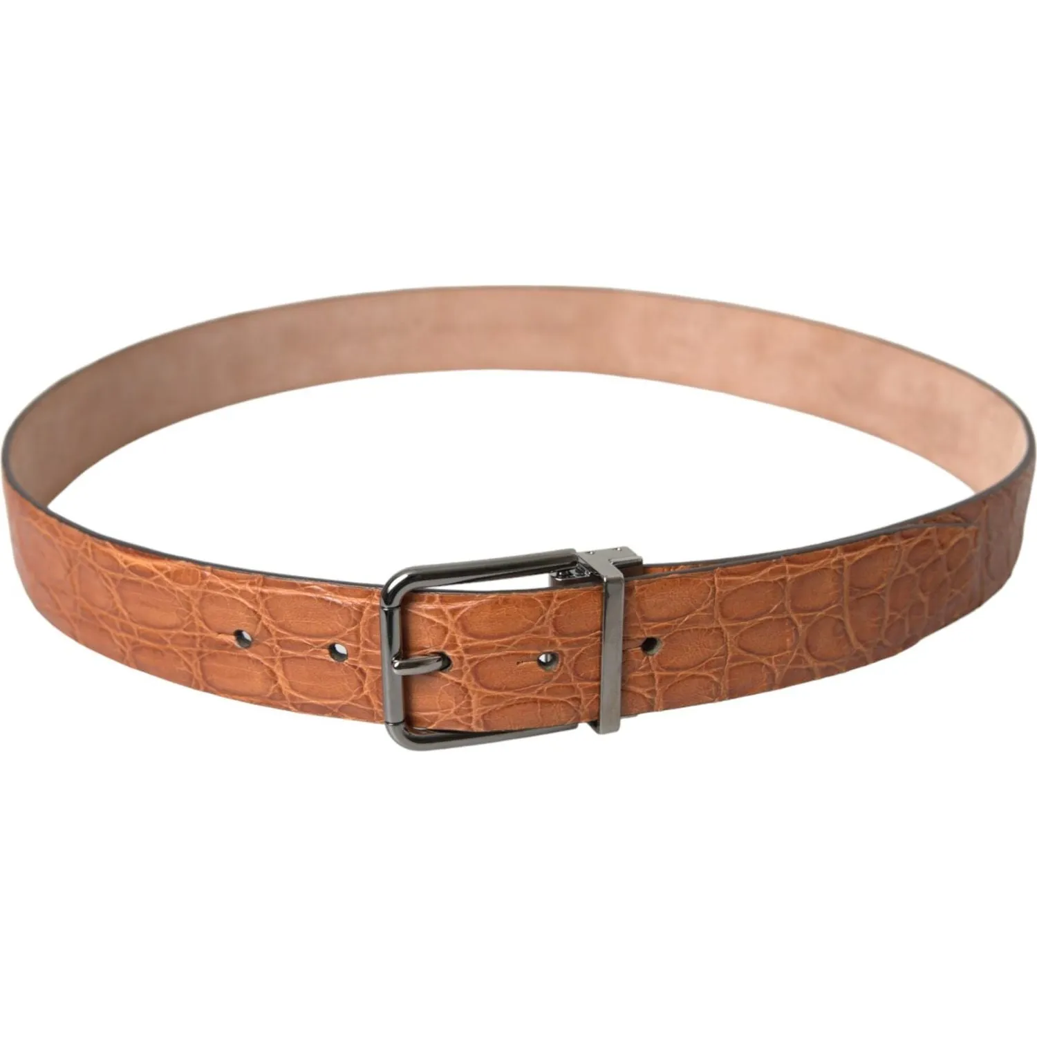 Dolce & Gabbana Brown Exotic Leather Silver Metal Buckle Belt