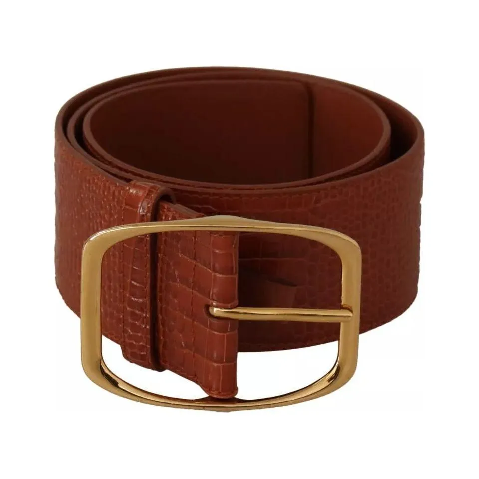 Dolce & Gabbana Brown Wide Waist Design Leather Gold Metal Buckle Belt