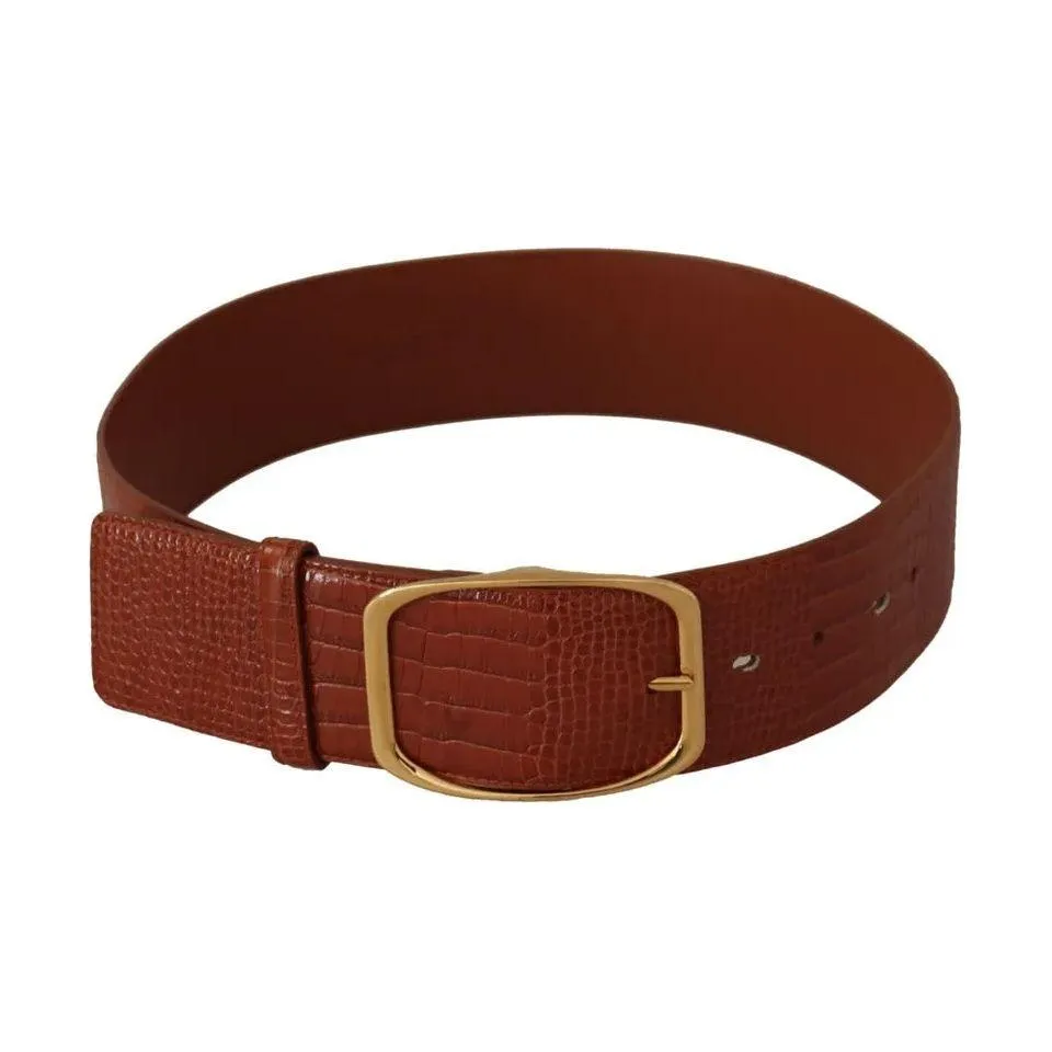 Dolce & Gabbana Brown Wide Waist Design Leather Gold Metal Buckle Belt