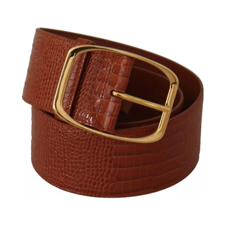 Dolce & Gabbana Brown Wide Waist Design Leather Gold Metal Buckle Belt