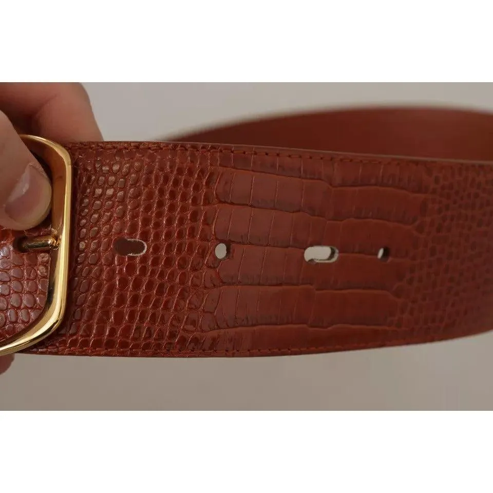 Dolce & Gabbana Brown Wide Waist Design Leather Gold Metal Buckle Belt