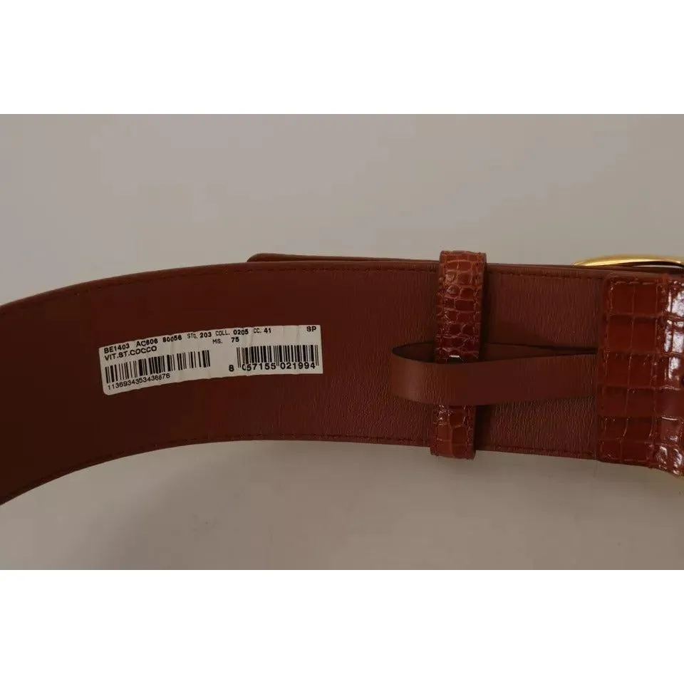 Dolce & Gabbana Brown Wide Waist Design Leather Gold Metal Buckle Belt