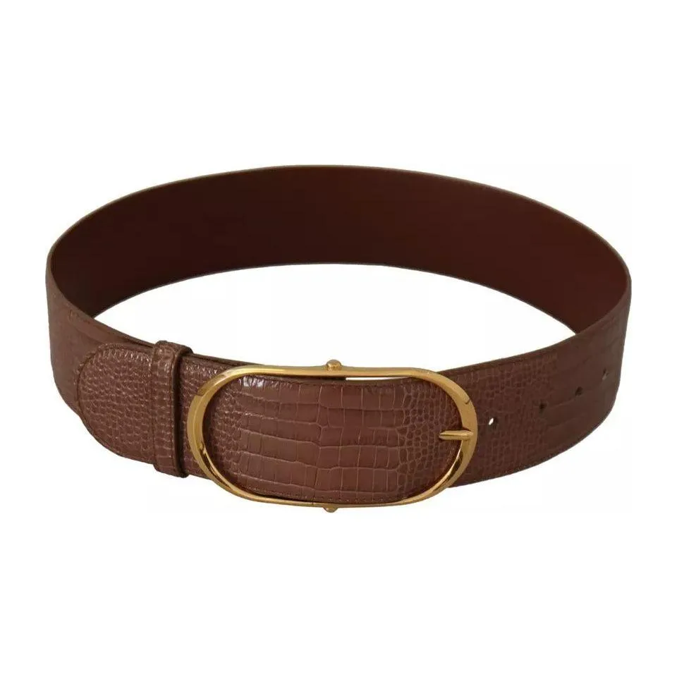 Dolce & Gabbana Brown Wide Waist Leather Gold Oval Metal Buckle Belt