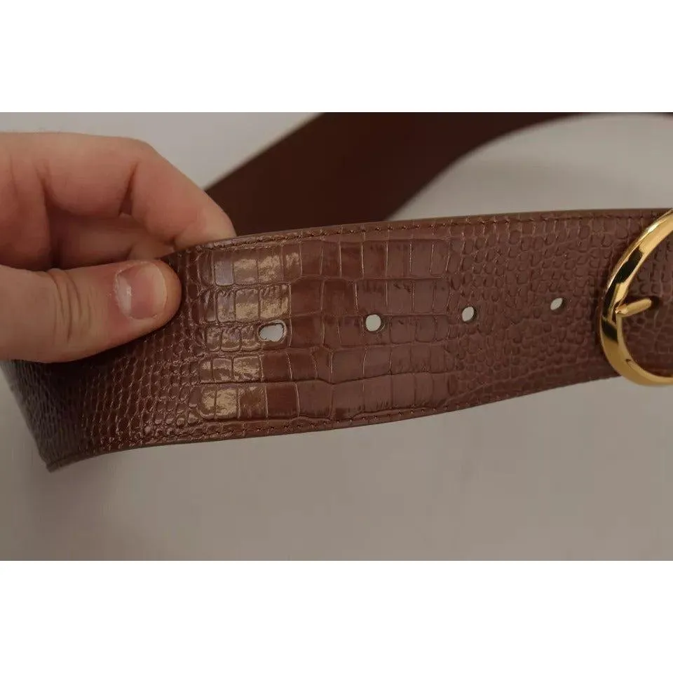 Dolce & Gabbana Brown Wide Waist Leather Gold Oval Metal Buckle Belt