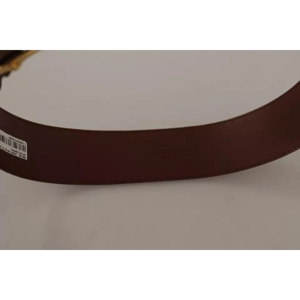 Dolce & Gabbana Brown Wide Waist Leather Gold Oval Metal Buckle Belt