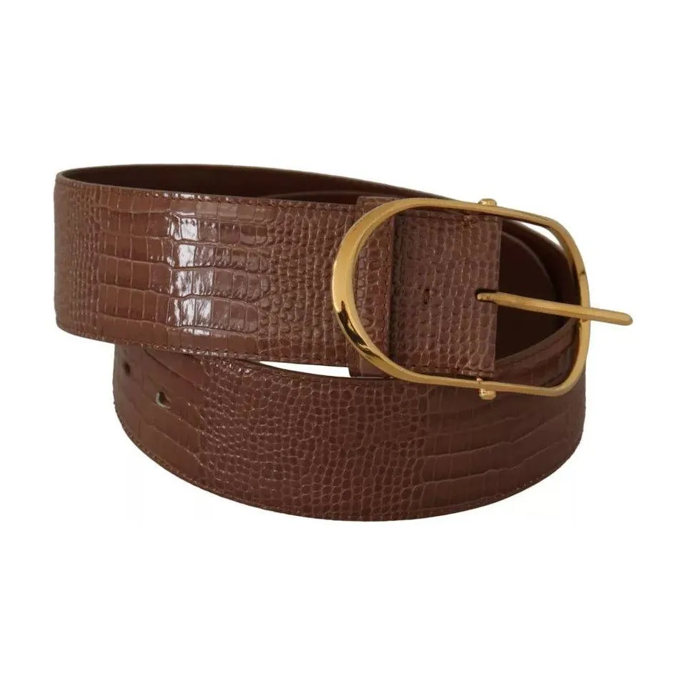 Dolce & Gabbana Brown Wide Waist Leather Gold Oval Metal Buckle Belt