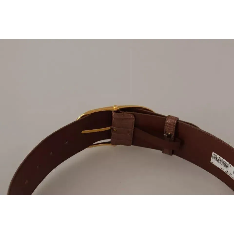 Dolce & Gabbana Brown Wide Waist Leather Gold Oval Metal Buckle Belt