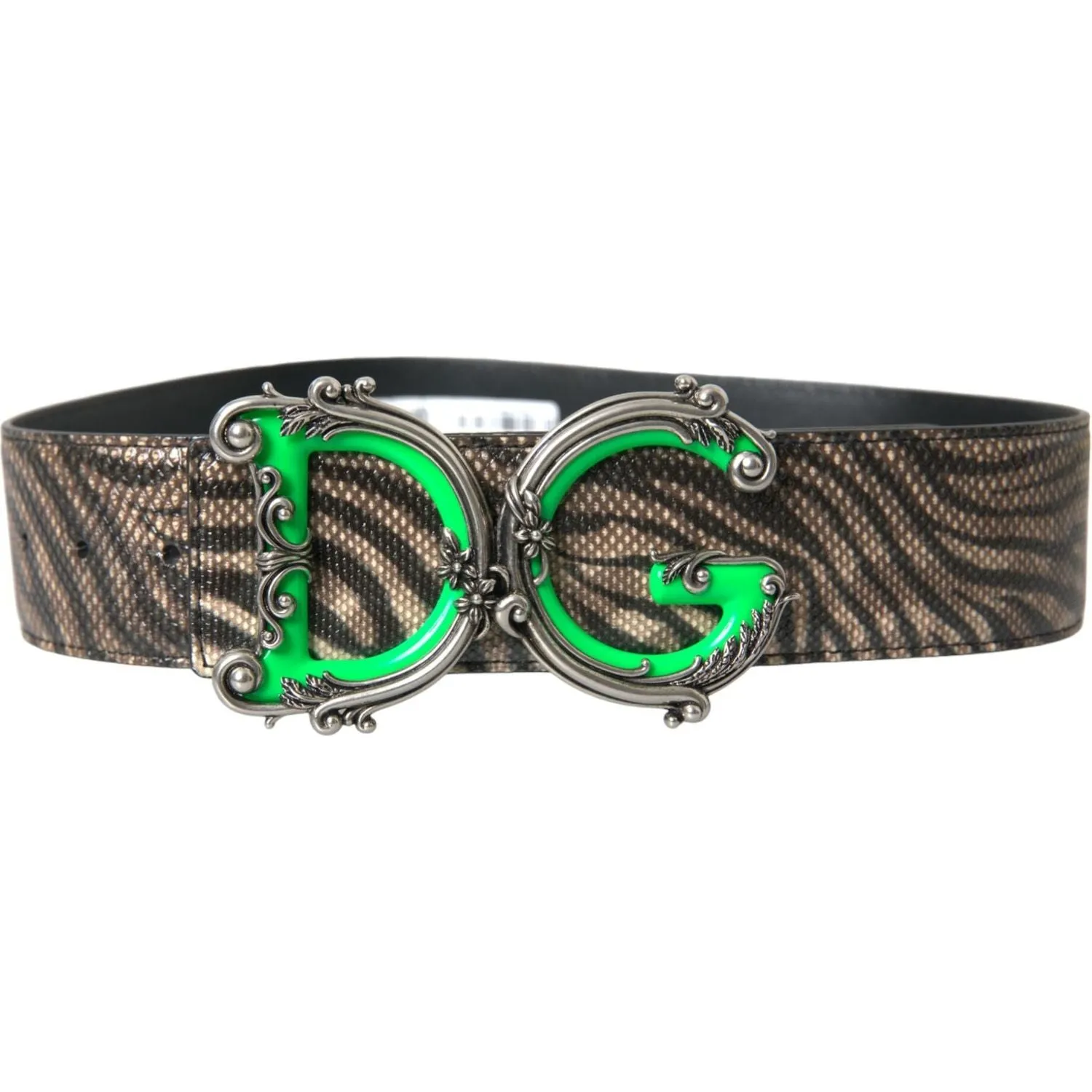 Dolce & Gabbana Brown Zebra Leather Metal Logo Buckle Belt