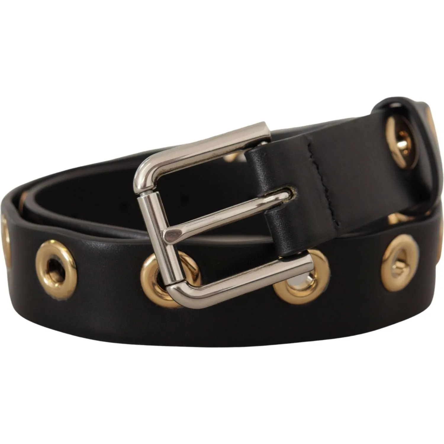 Dolce & Gabbana Chic Black Leather Belt with Engraved Buckle