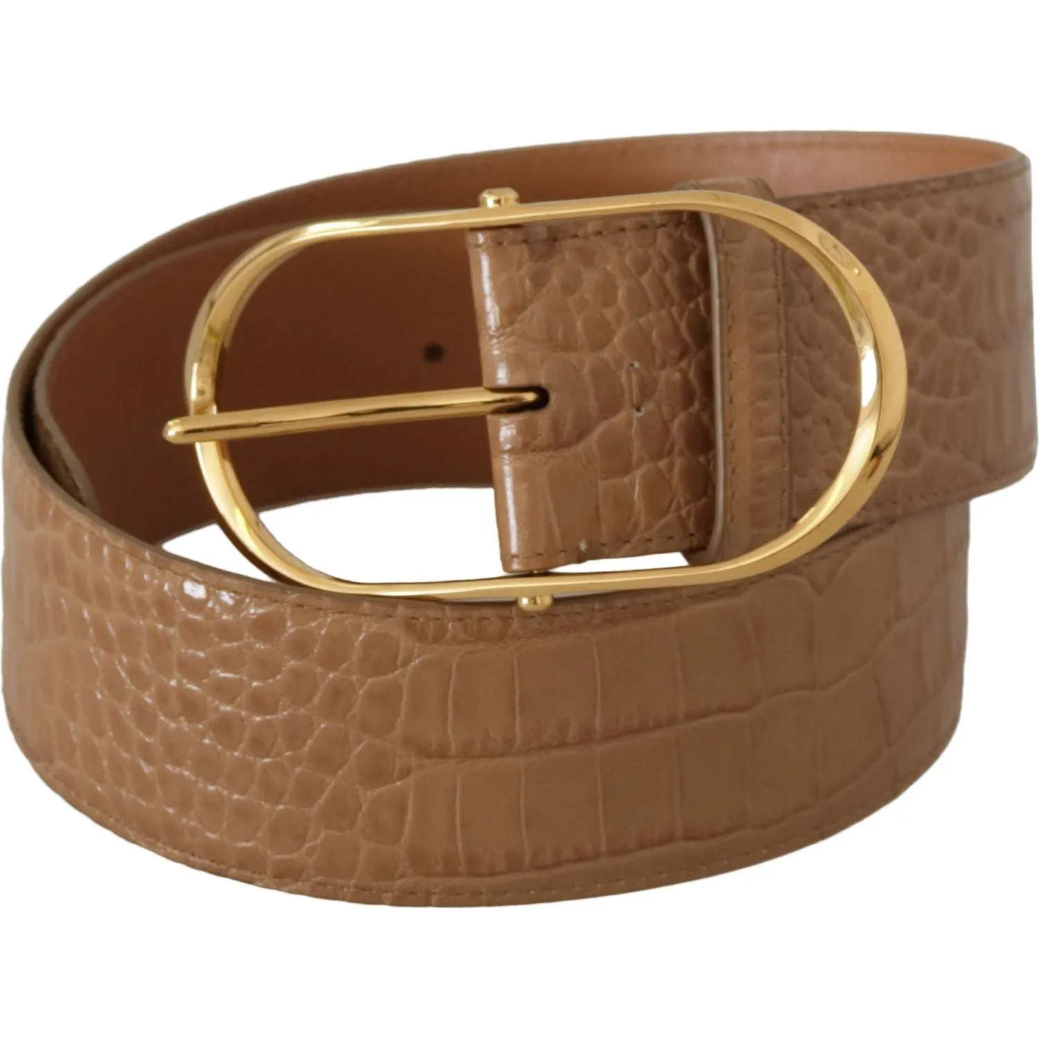 Dolce & Gabbana Elegant Beige Leather Belt with Engraved Buckle