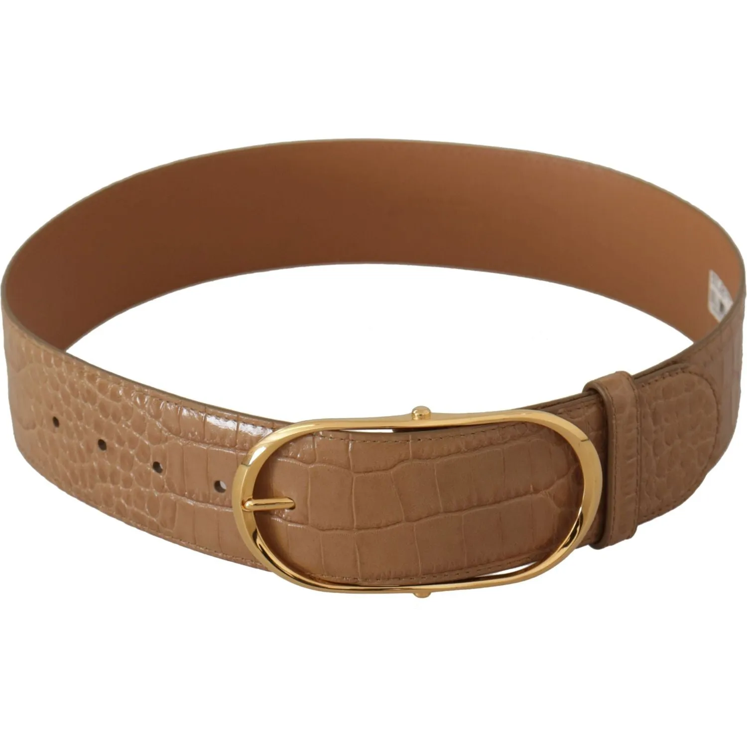 Dolce & Gabbana Elegant Beige Leather Belt with Engraved Buckle