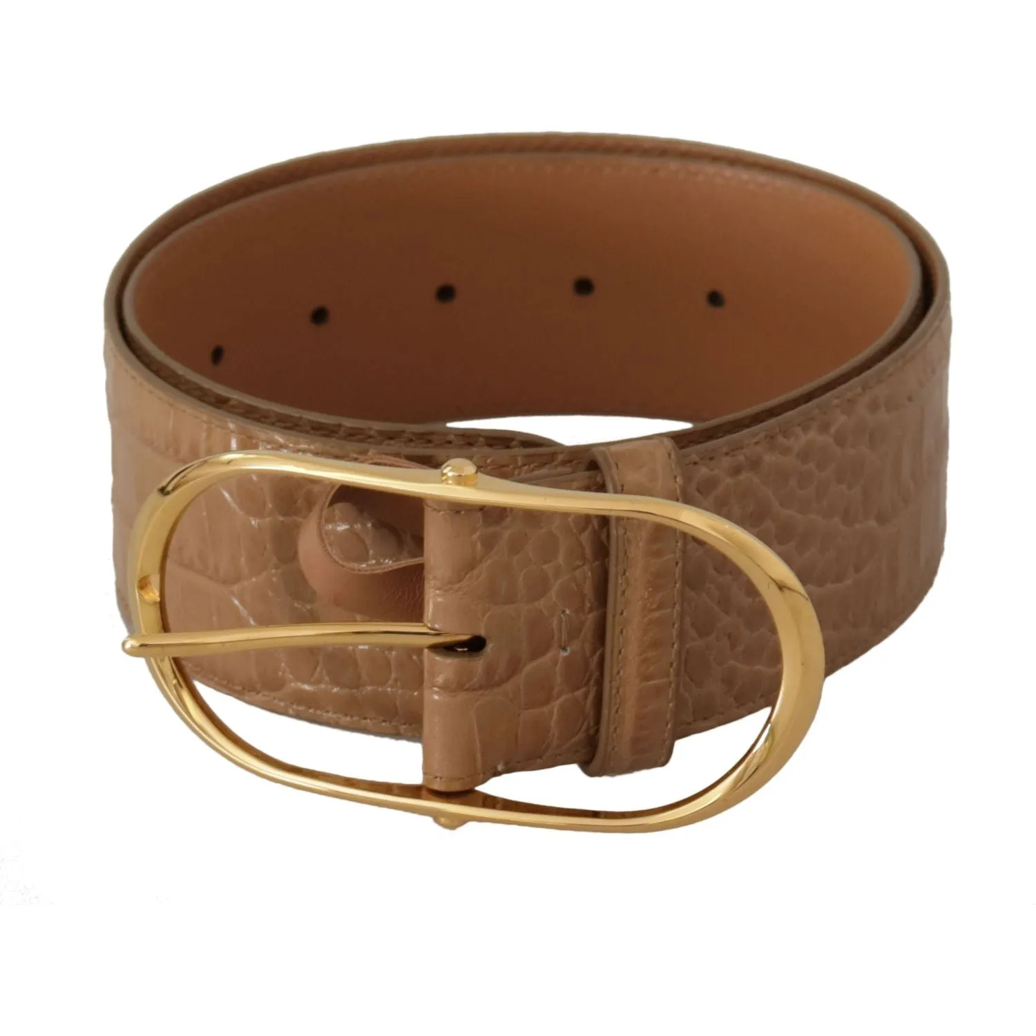 Dolce & Gabbana Elegant Beige Leather Belt with Engraved Buckle