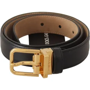 Dolce & Gabbana Elegant Black Leather Belt with Engraved Buckle