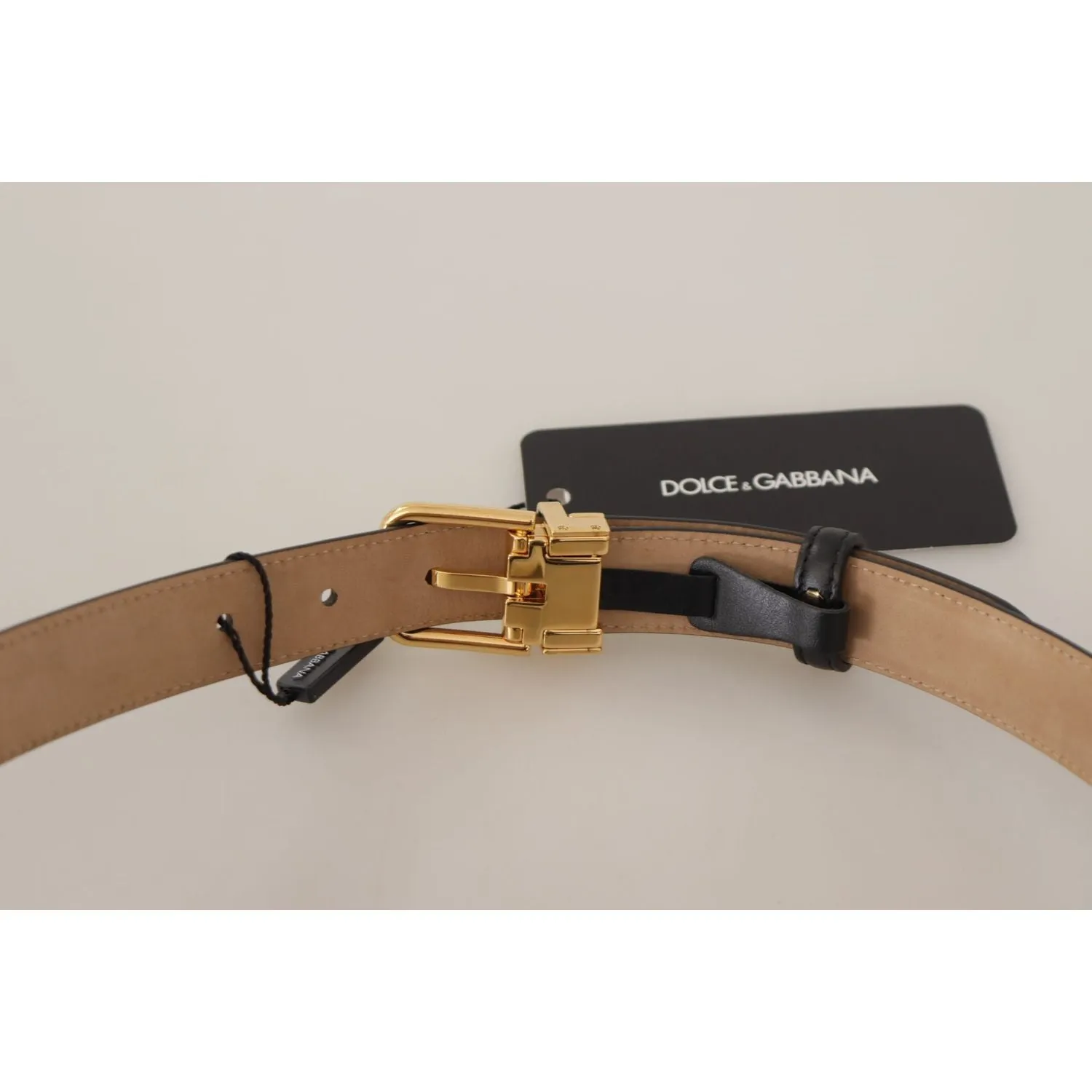 Dolce & Gabbana Elegant Black Leather Belt with Engraved Buckle