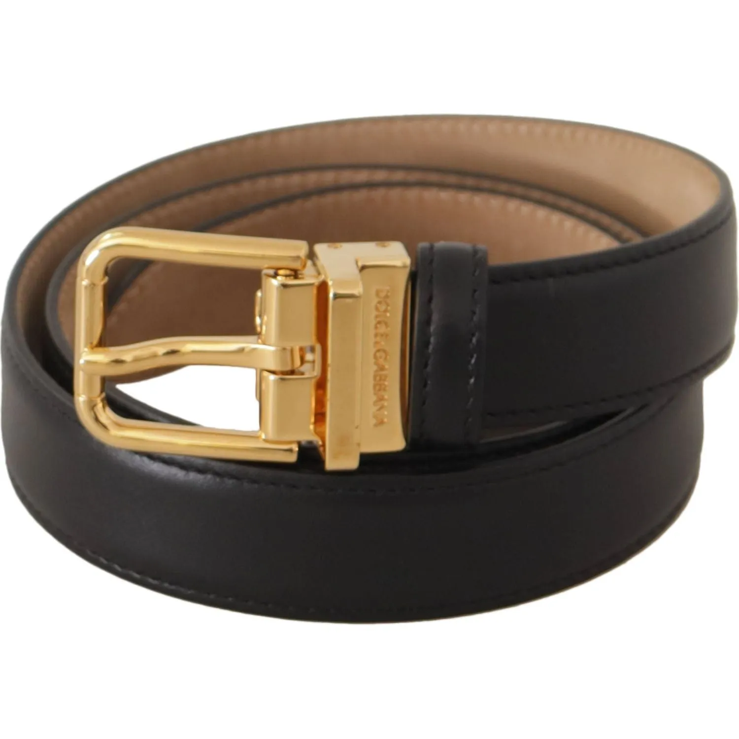 Dolce & Gabbana Elegant Black Leather Belt with Engraved Buckle