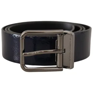 Dolce & Gabbana Elegant Blue Leather Belt with Silver Buckle