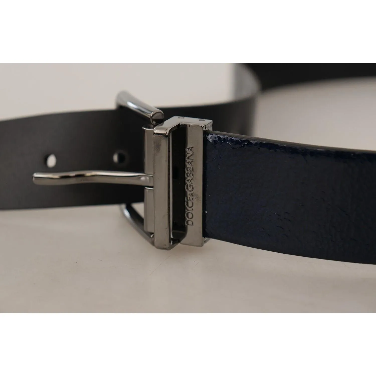 Dolce & Gabbana Elegant Blue Leather Belt with Silver Buckle