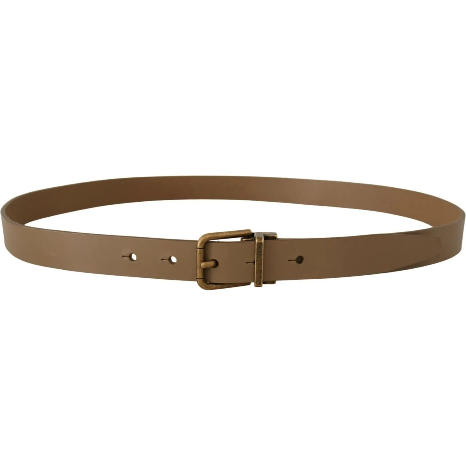 Dolce & Gabbana Elegant Brown Leather Belt with Brass Tone Buckle