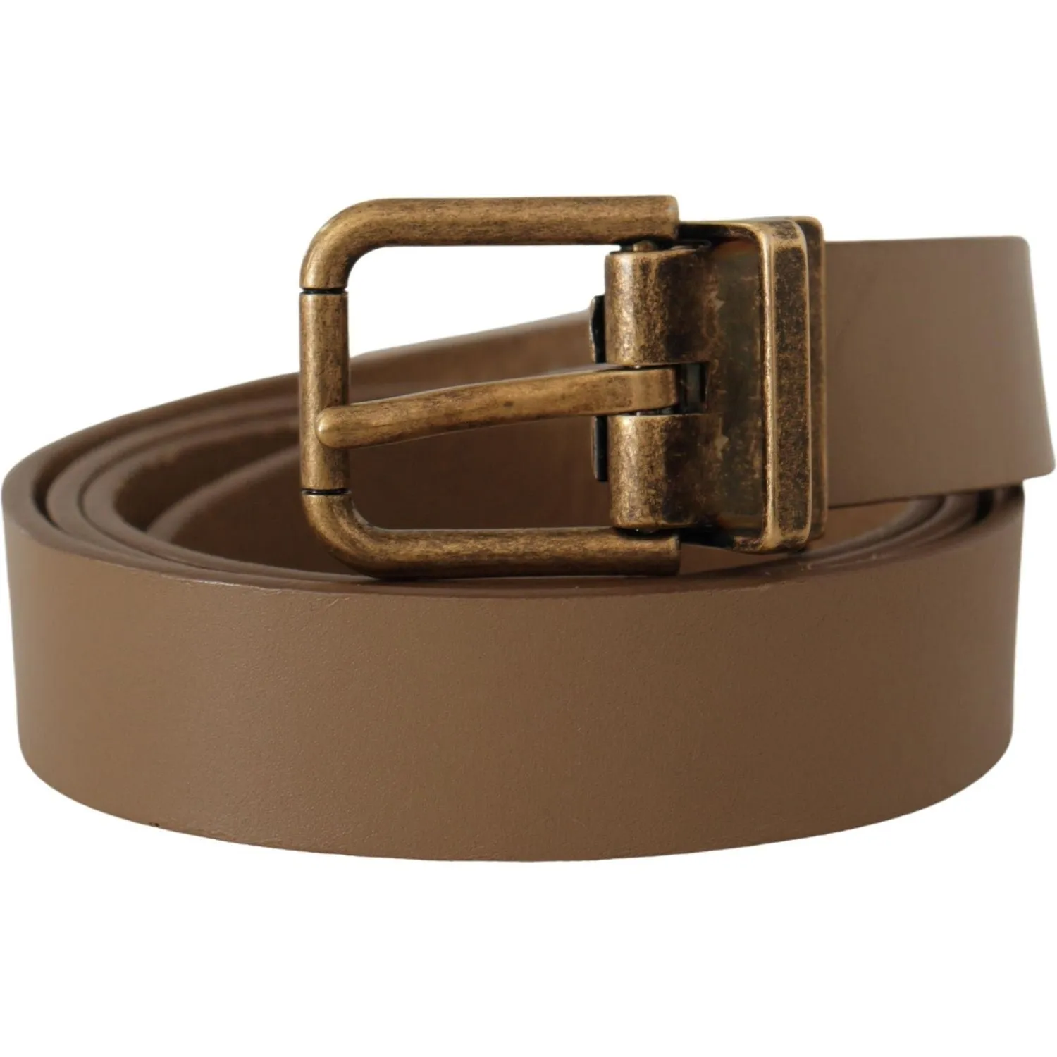 Dolce & Gabbana Elegant Brown Leather Belt with Brass Tone Buckle