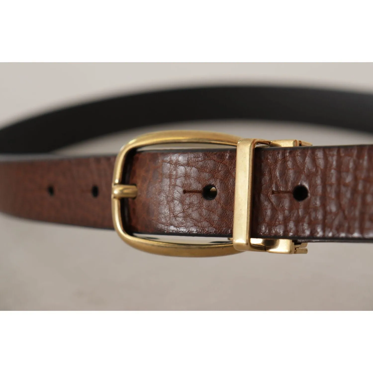 Dolce & Gabbana Elegant Brown Leather Belt with Logo Buckle