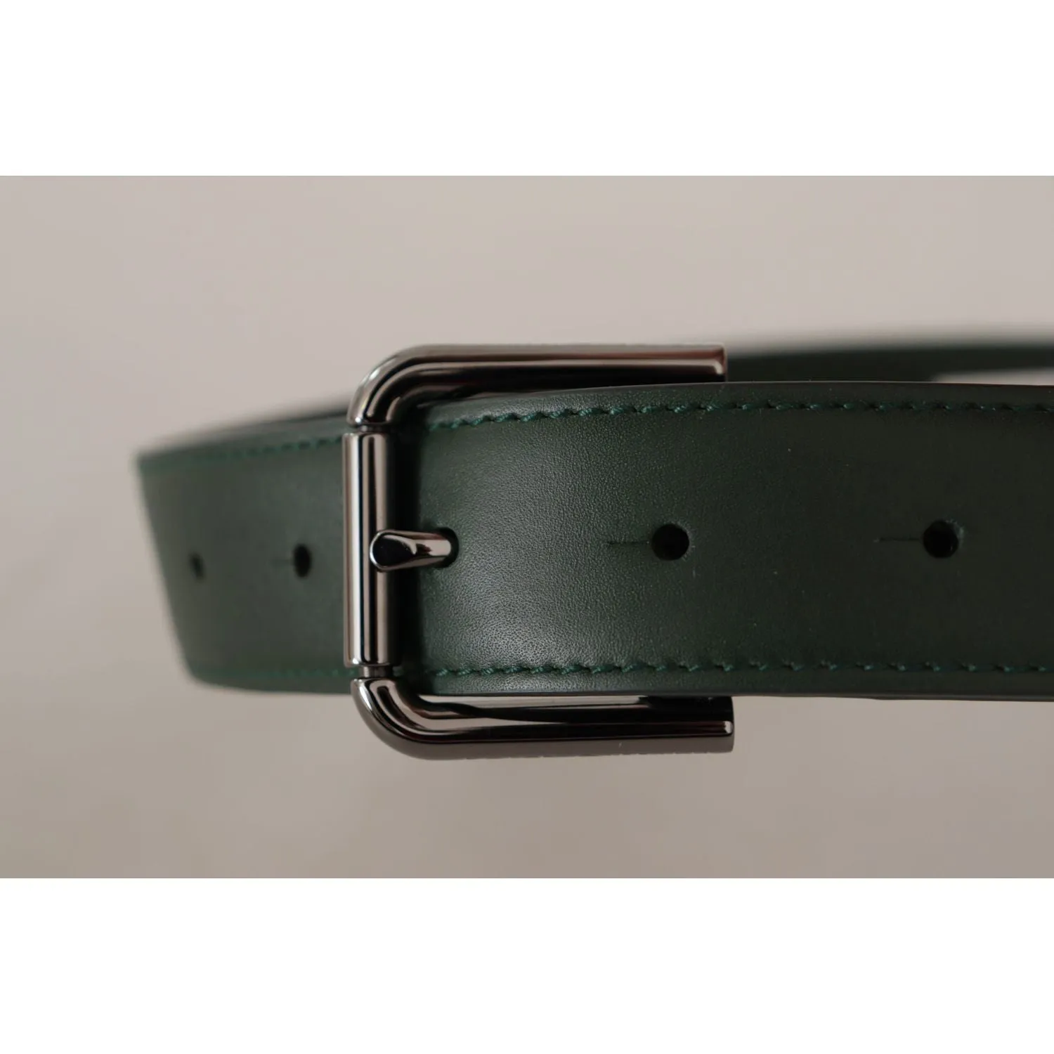 Dolce & Gabbana Elegant Dark Green Leather Belt with Logo Buckle