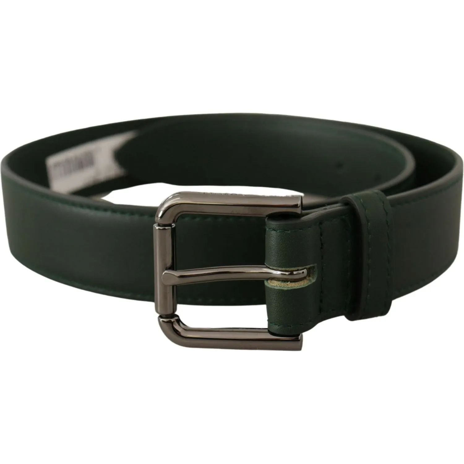 Dolce & Gabbana Elegant Dark Green Leather Belt with Logo Buckle