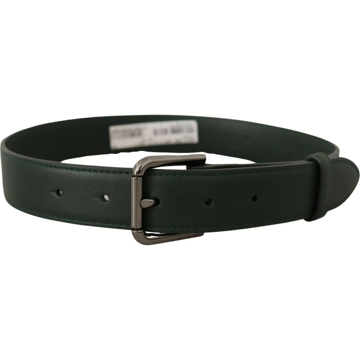 Dolce & Gabbana Elegant Dark Green Leather Belt with Logo Buckle