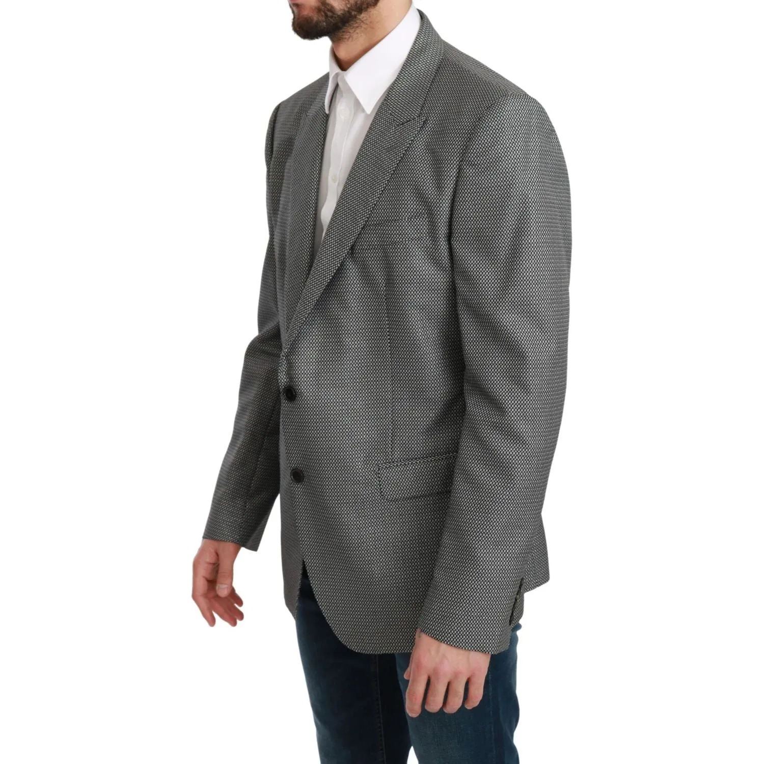 Dolce & Gabbana Elegant Gray Fantasy Pattern Slim Fit Blazer