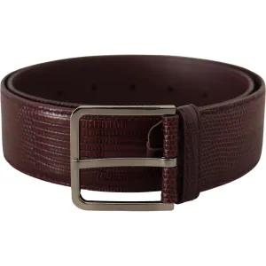 Dolce & Gabbana Elegant Maroon Leather Belt with Engraved Buckle