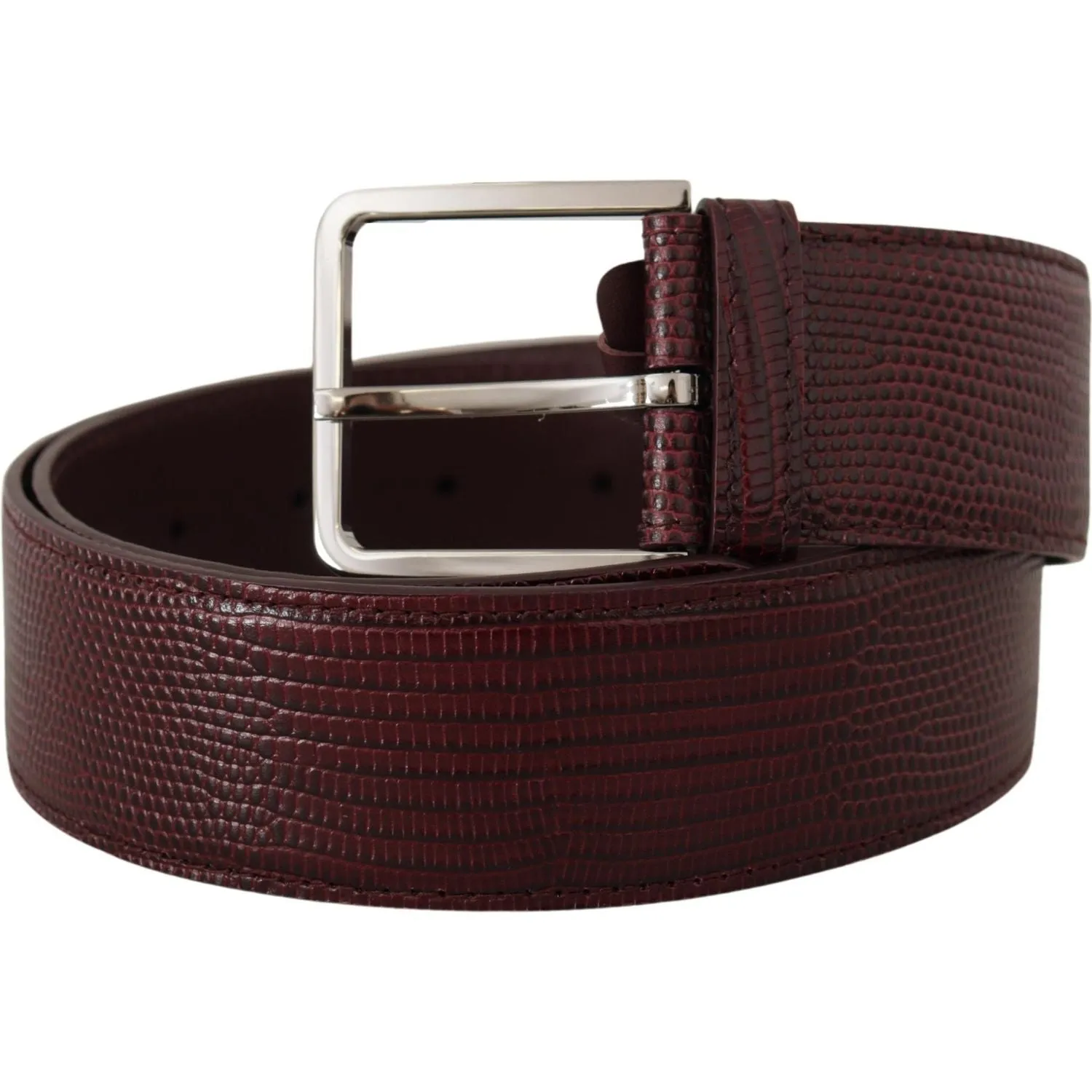 Dolce & Gabbana Elegant Maroon Leather Belt with Engraved Buckle