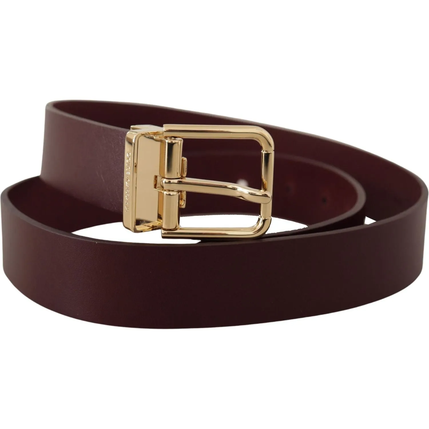 Dolce & Gabbana Elegant Maroon Leather Belt with Gold Buckle