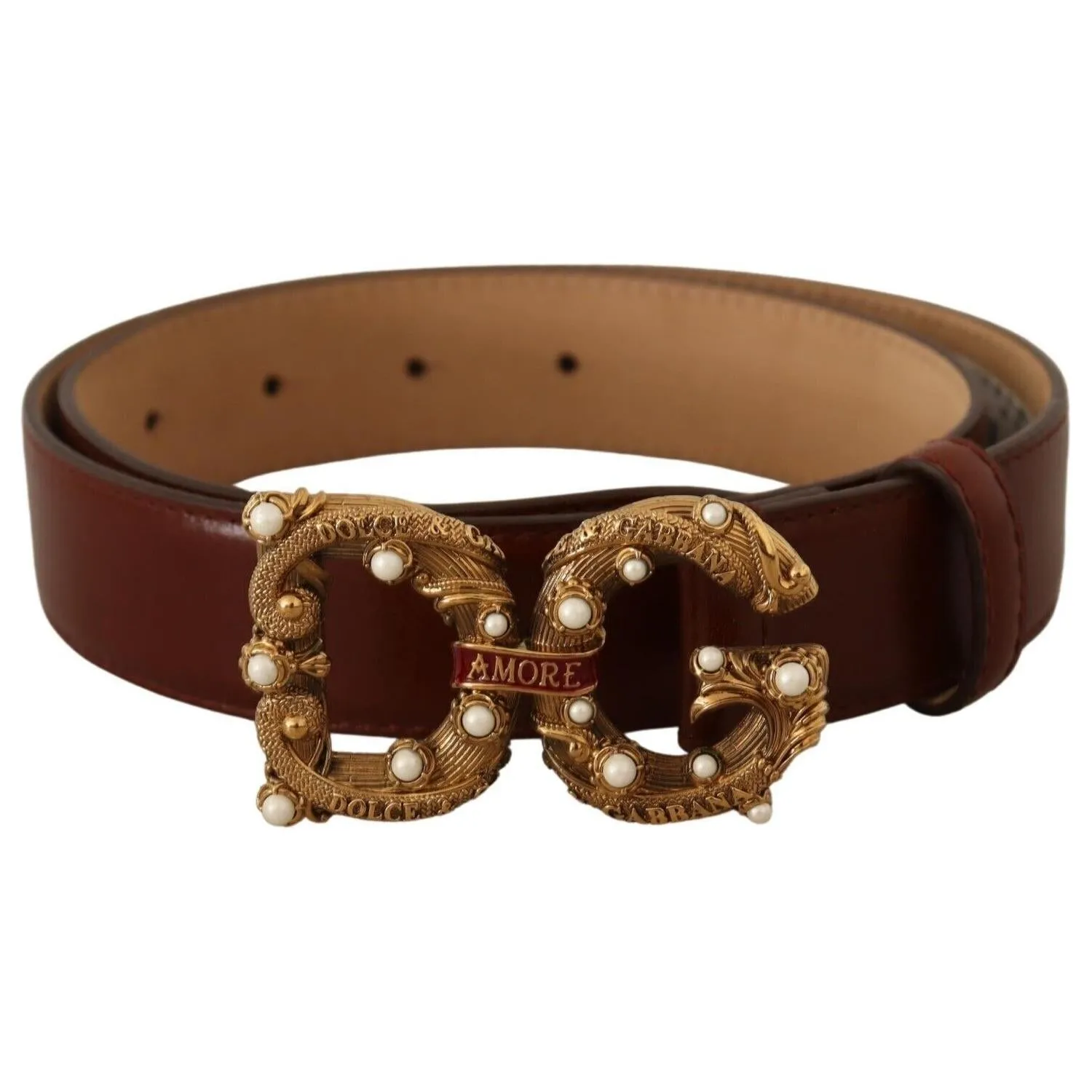 Dolce & Gabbana Elegant Pearl-Embellished Leather Amore Belt