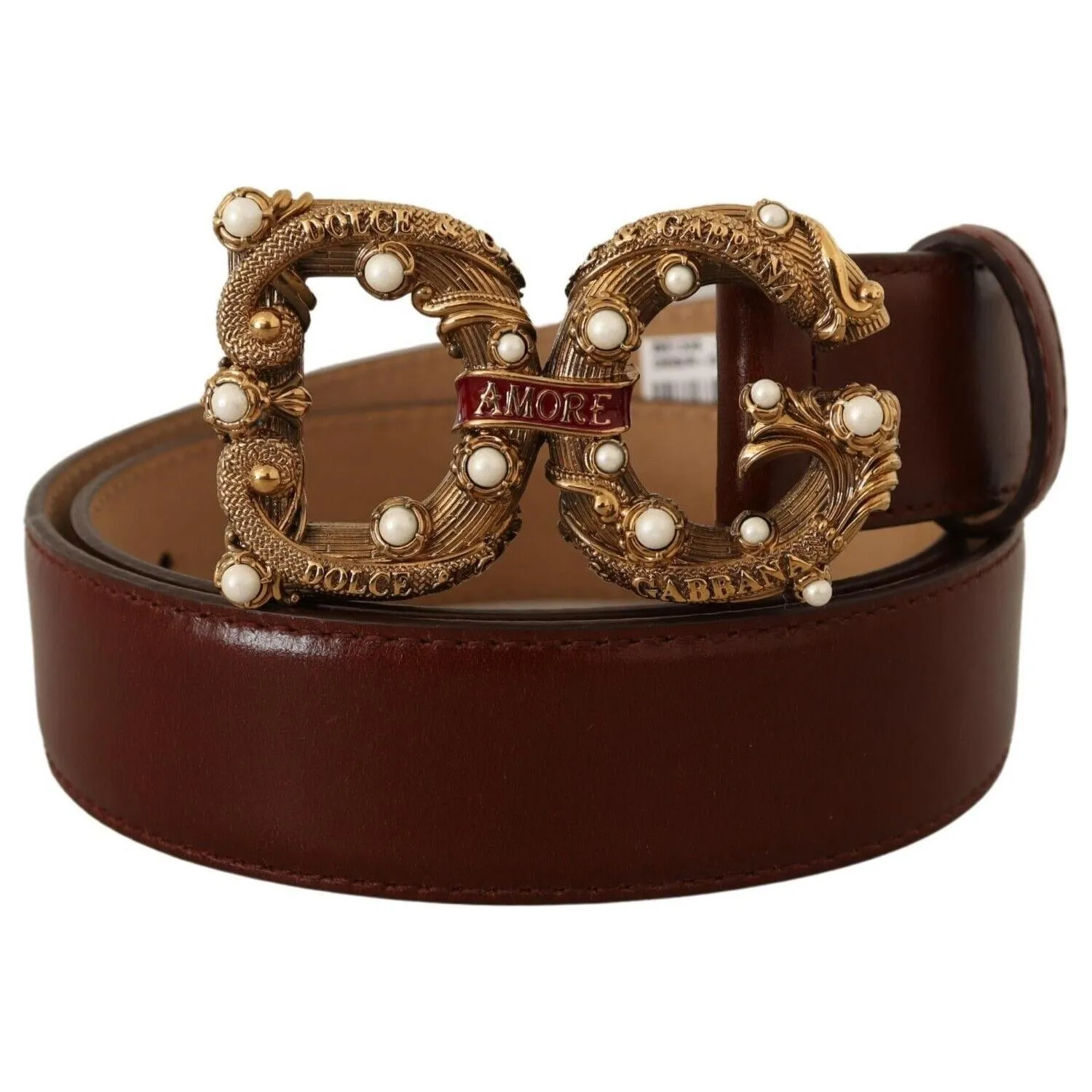 Dolce & Gabbana Elegant Pearl-Embellished Leather Amore Belt