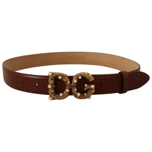 Dolce & Gabbana Elegant Pearl-Embellished Leather Amore Belt