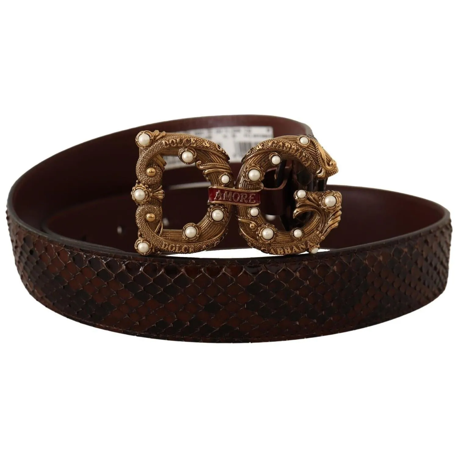 Dolce & Gabbana Elegant Phyton Leather Pearl Buckle Belt