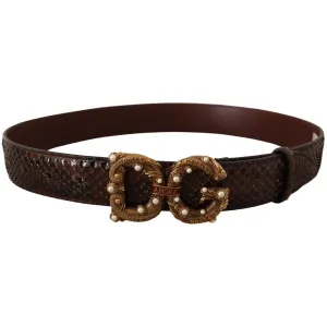 Dolce & Gabbana Elegant Phyton Leather Pearl Buckle Belt