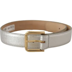 Dolce & Gabbana Elegant Silver Leather Belt with Engraved Buckle