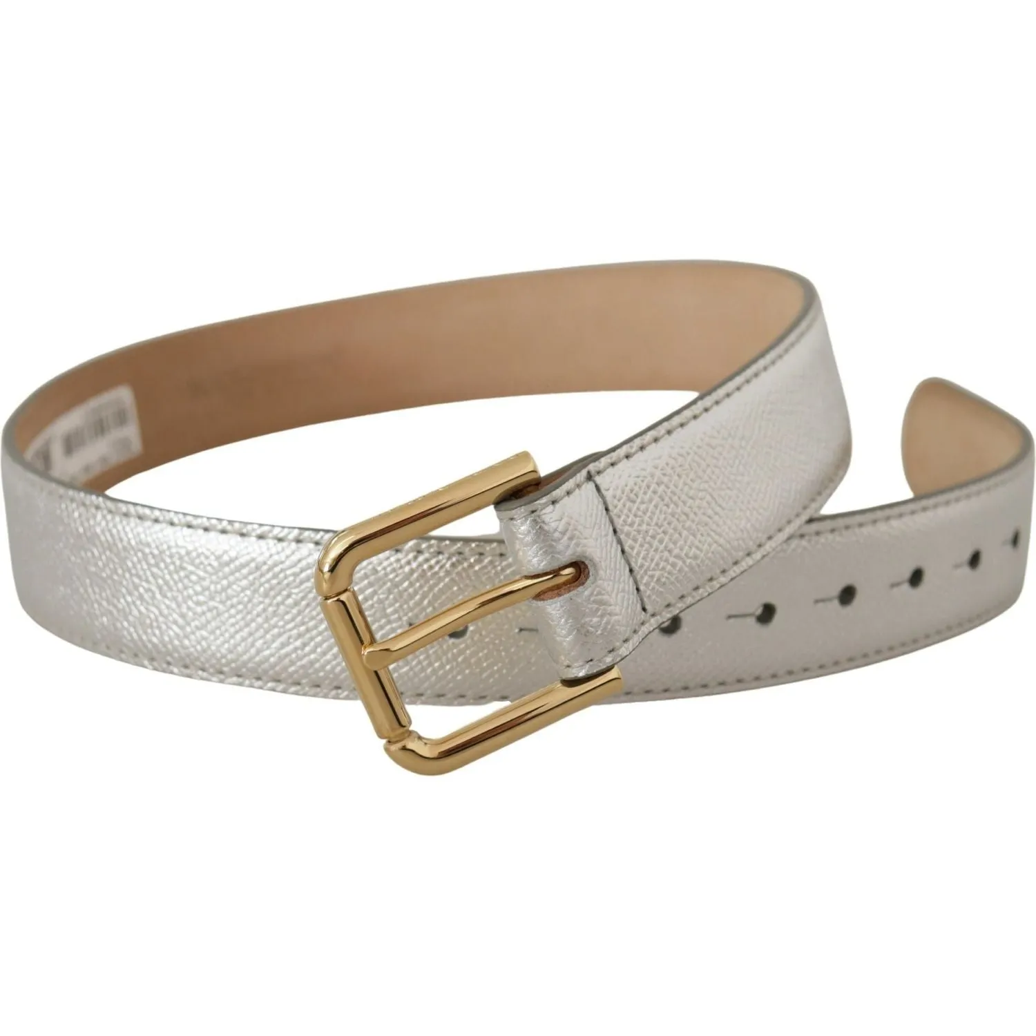 Dolce & Gabbana Elegant Silver Leather Belt with Engraved Buckle