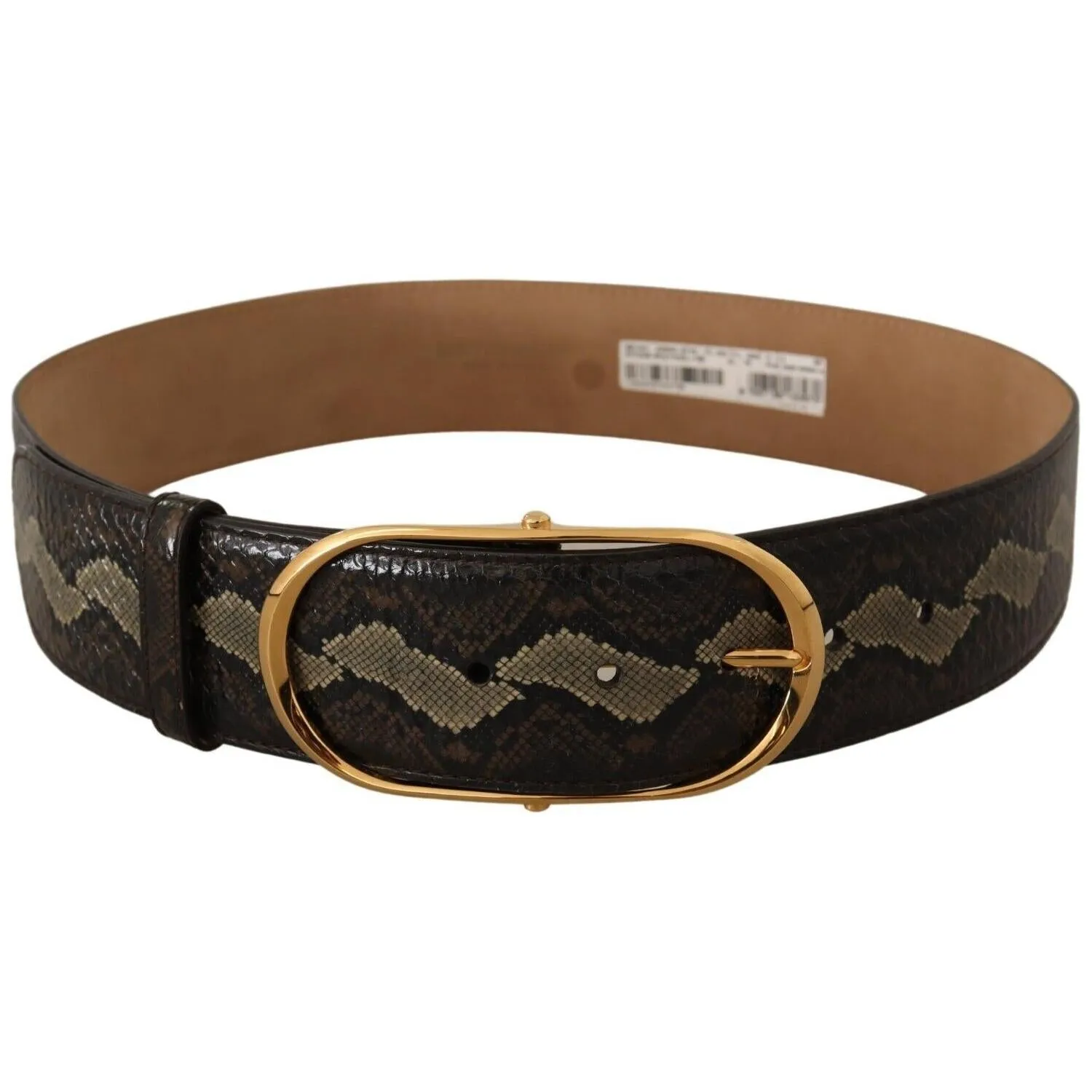 Dolce & Gabbana Elegant Snakeskin Belt with Gold Oval Buckle