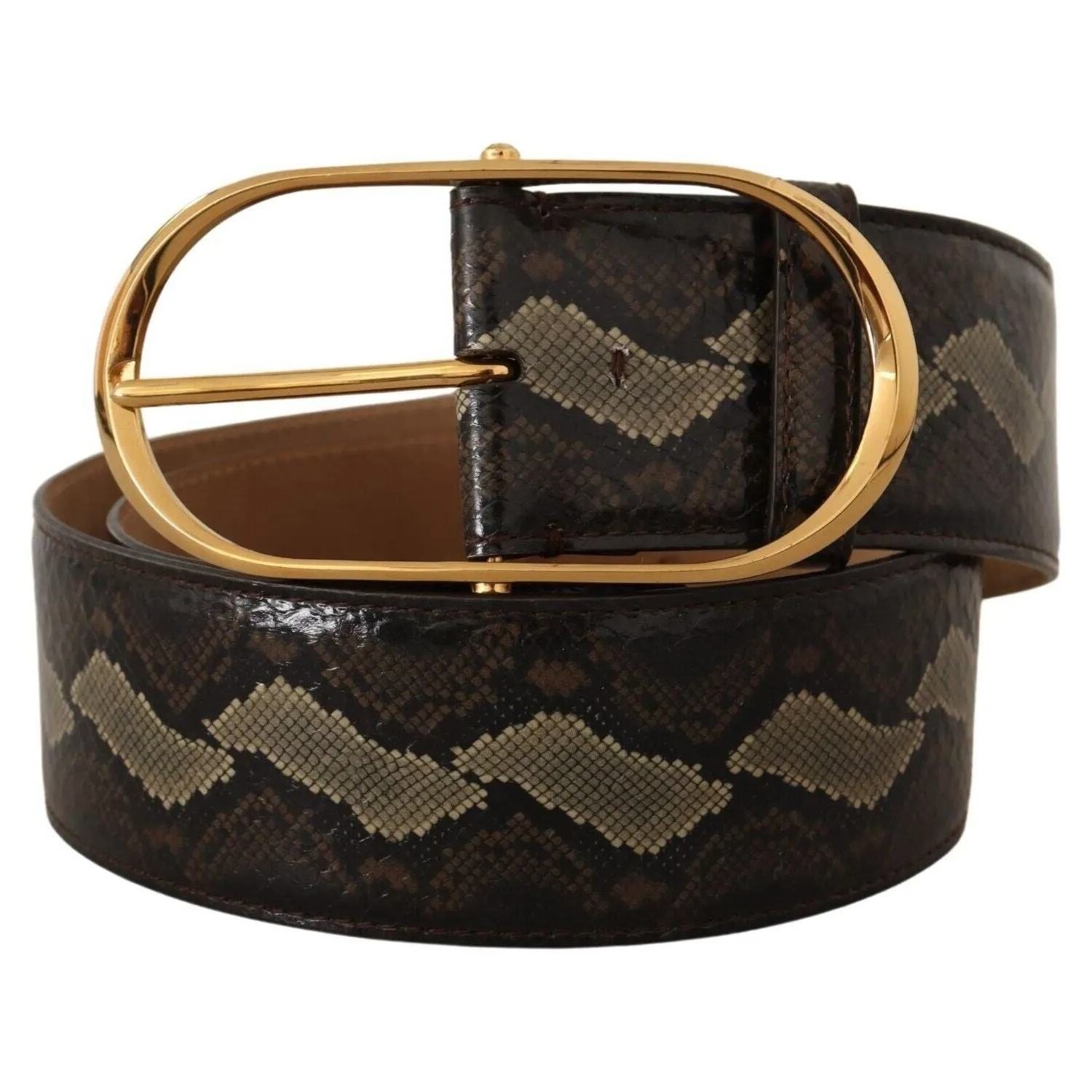 Dolce & Gabbana Elegant Snakeskin Belt with Gold Oval Buckle