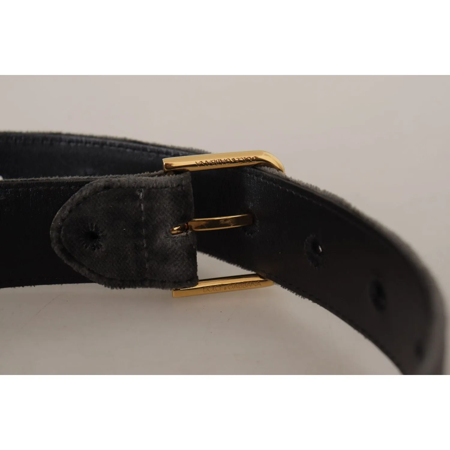 Dolce & Gabbana Elegant Velvet Belt with Engraved Buckle