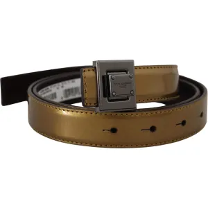 Dolce & Gabbana Gold Square Buckle Leather Belt