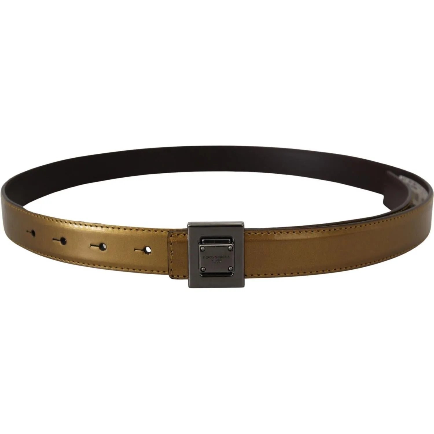 Dolce & Gabbana Gold Square Buckle Leather Belt