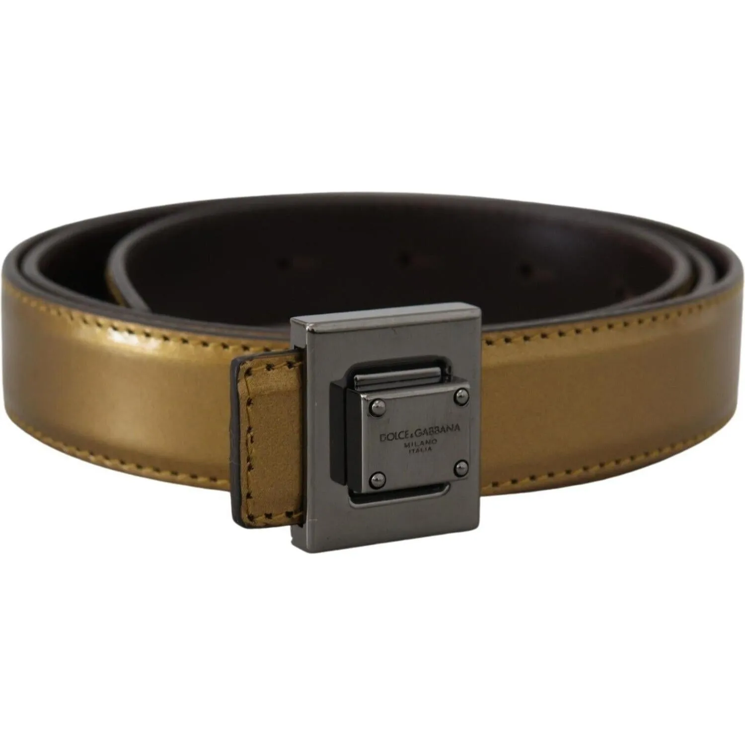 Dolce & Gabbana Gold Square Buckle Leather Belt