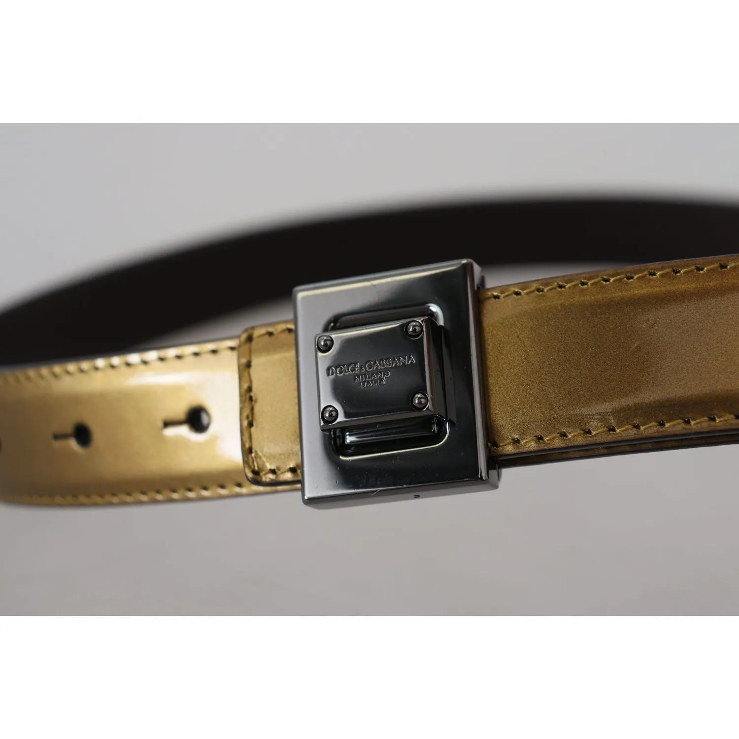 Dolce & Gabbana Gold Square Buckle Leather Belt